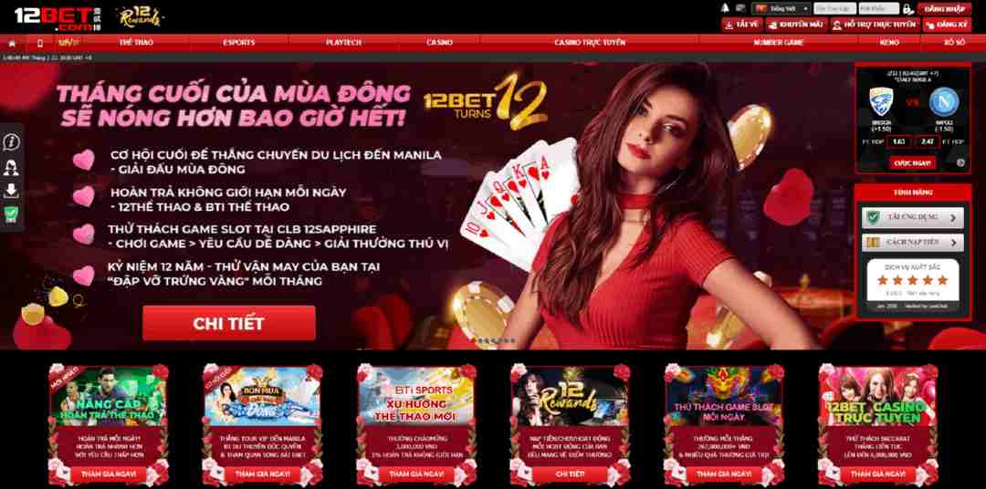 12Bet sở hữu nhiều sảnh cược hấp dẫn