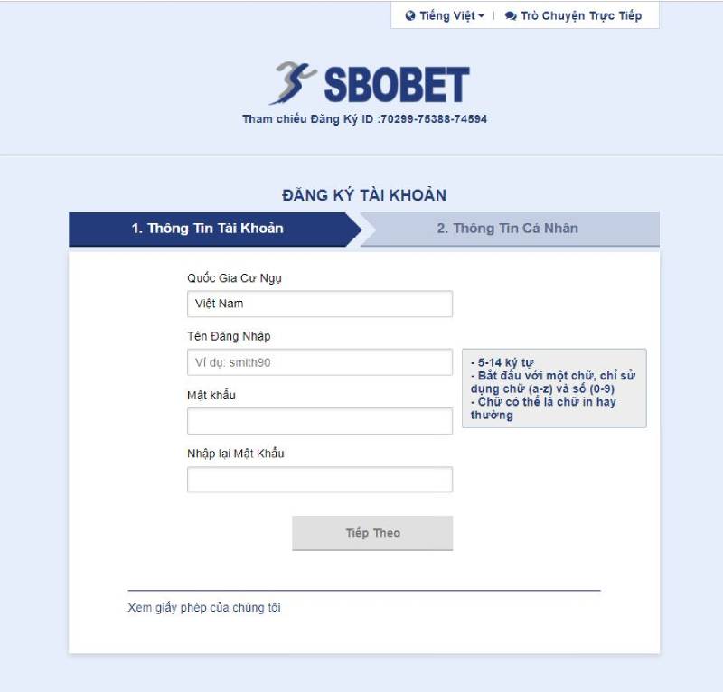 Đăng ký tài khoản Sbobet